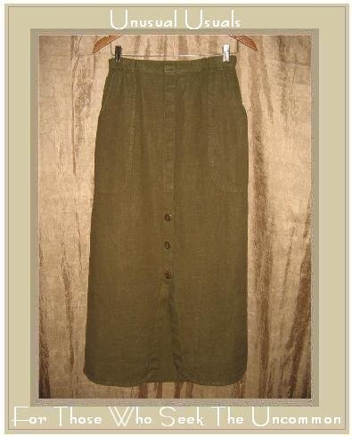 FLAX by Jeanne Engelhart Olive LINEN Button Bottom Skirt Small S