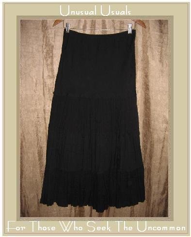 OZONE Long & Full Black Textured Cotton Tiered Skirt Small S