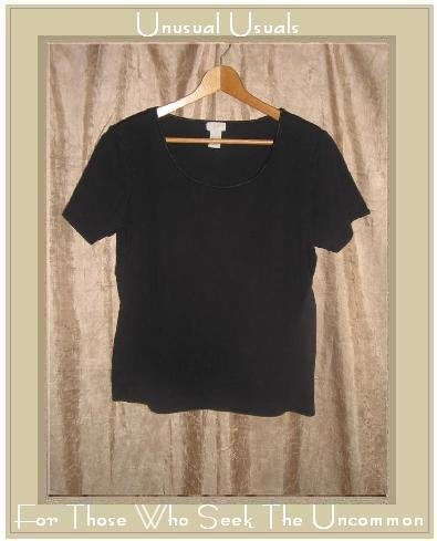 J. Jill Black Cotton Satin Trim Tee Shirt Top Medium M