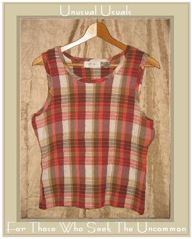Lemon Grass Puckered Plaid Pullover Tank Top Shirt LARGE L