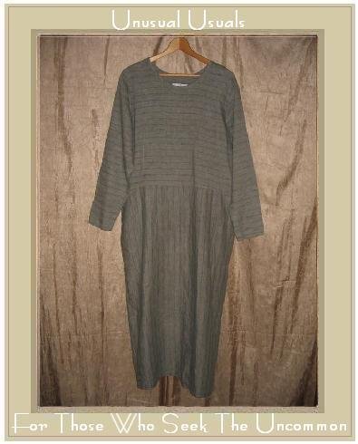 FLAX by Jeanne Engelhart Striped LINEN Pin Tuck Dress SMALL S