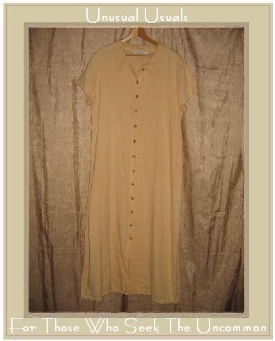 WILLOW Long Earthy Yellow LINEN Button Dress Large L