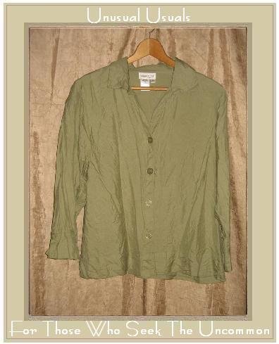 Coldwater Creek Green Silk Button Shirt Tunic Top Medium M