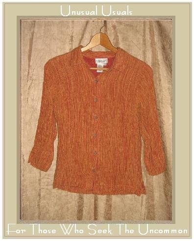 Coldwater Creek Textured Pumpkin Striation Button Shirt Tunic Top Hemp & Silk Medium M