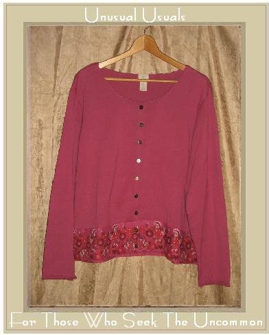 J. Jill Embroidered Fuchsia Knit Cardigan Shirt Top X-Large XL