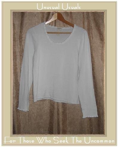 J. Jill Stretch White Knit Ruffle Trim Pullover Top Medium M