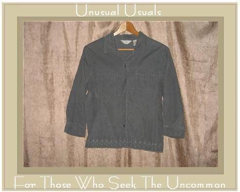 J. Jill Embroidered Green Corduroy Button Shirt Top Small S