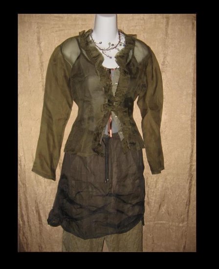 NEESH by DAR Green Silk Ruffle Shirt Top Medium Large M L
