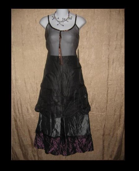New Neesh by D.A.R. Floaty Black Silk Ribbon Slip Dress Large L