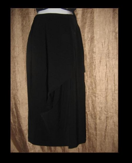 New LILITH of France Long Black Assymetric Gathered Skirt Small S