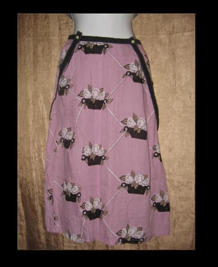 SOLITAIRE Long Purple Floral Linen Suspended Skirt Engelhart FLAX Small S