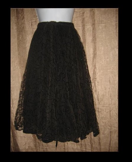 Vintage Full Floaty Black Beaded Layered Tulle Skirt Medium Large M L