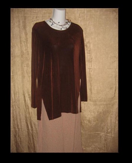 FLAX by Jeannge Engelhart Brown Slinky Tunic Top Shirt Small S