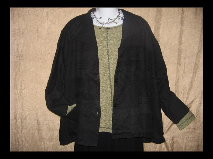 New Jackie Loves John Black Textured Linen Button Jacket Medium M