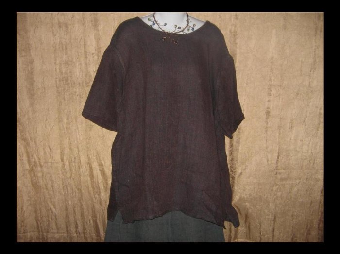 FLAX Jeanne Engelhart Bark Clothe Linen Pullover Shirt Tunic Top Large L