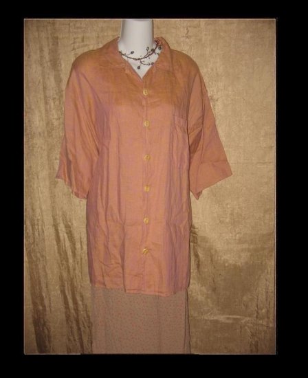 FLAX by Jeanne Engelhart LINEN Hawaii Sunrise Shirt Top Large L