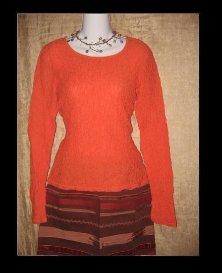 J. Jill Stretch Orange Puckered Knit Pullover Shirt Top Small Petite SP