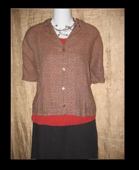 FLAX by Jeanne Engelhart Linen Button Shirt Top Medium M