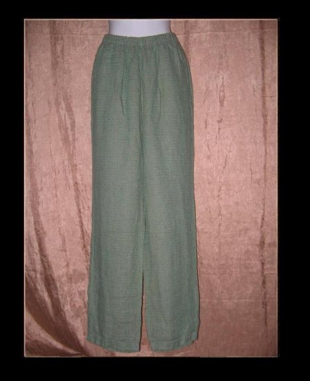 FLAX Brown & Teal Tweed LINEN Pants Jeanne Engelhart Medium M