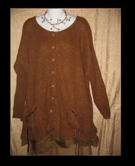 NEESH by D.A.R. Brown Tunic Cardigan Sweater w Ribbon Pockets Medium Large M L