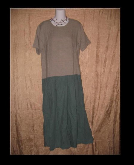 FLAX by Jeanne Engelhart Teal Striped Box Pleated Dress Small S