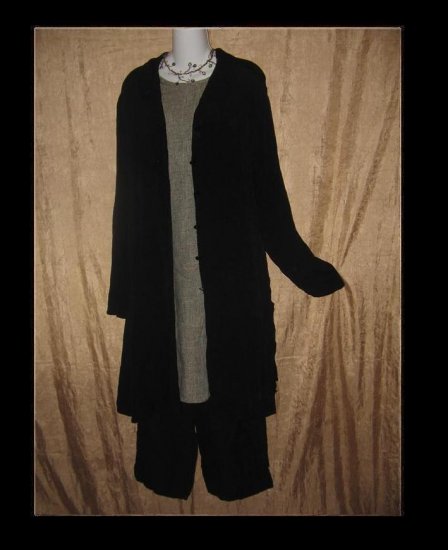 FLAX by Jeanne Engelhart Long Black Tunic Top Shirt Jacket Large L