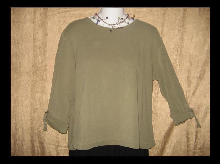 Chico's Design Olive Drab Knit Rolled Sleeve Pullover Shirt Top Size 3 L XL