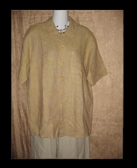 FLAX by Jeanne Engelhart LINEN Button Shirt Top Petite