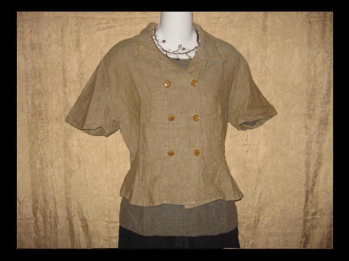 Flax by Jeanne Engelhart LINEN Mushroom Gemini Shirt Top Large L