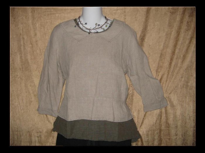 FLAX by Jeanne Engelhart Shapely Collared Shirt Tunic Top Petite P