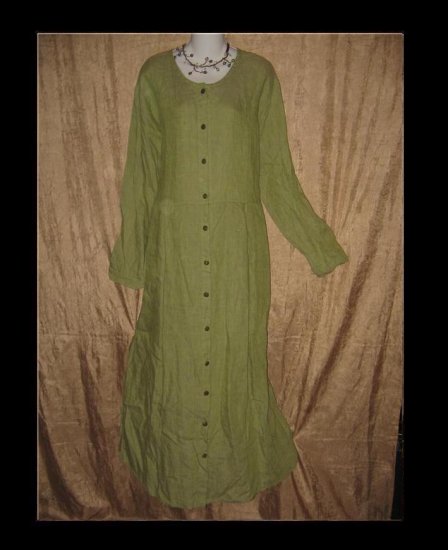 FLAX by Jeanne Engelhart Green Duster Dress 1 Generous 1G