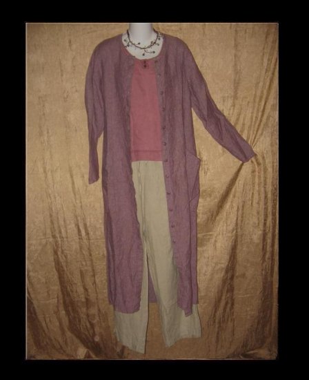 FLAX by Jeanne Engelhart Purple Crossweave Long Duster Dress
