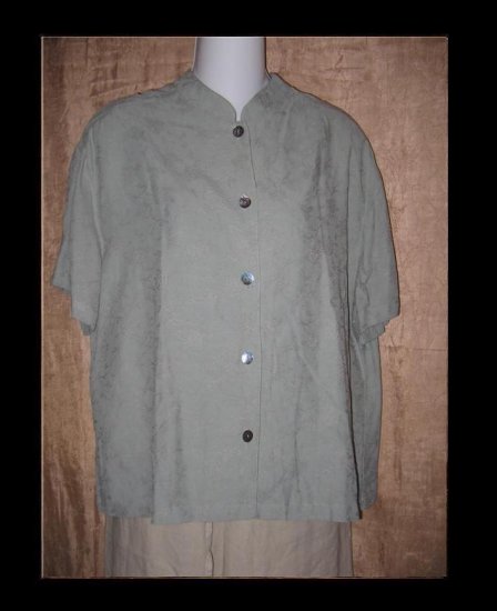 J. Jill Blue Gray Floral Weave Rayon Button Shirt Top Large L