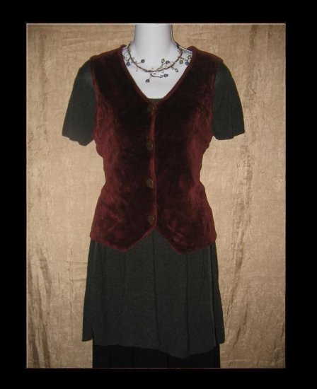 Jeanne Engelhart Flax Burgundy Cotton Velour Vest Small S
