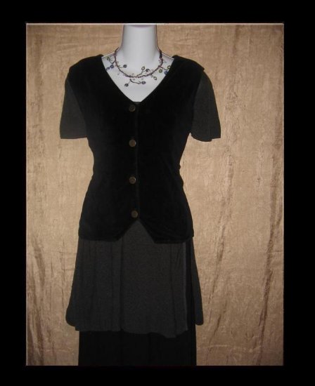 Jeanne Engelhart Flax Black Cotton Velour Vest Small S