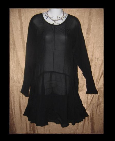 Angelheart Designs by Jeanne Engelhart Long Black Tunic Top Dress Shirt FLAX Medium M
