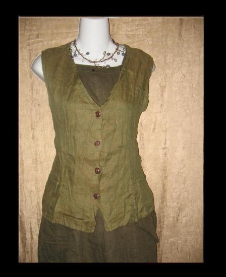 FLAX by Jeanne Engelhart Shapely LINEN VEST Small S