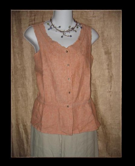 J. Jill Elegant Cutwork Linen Sleeveless Blouse Medium M