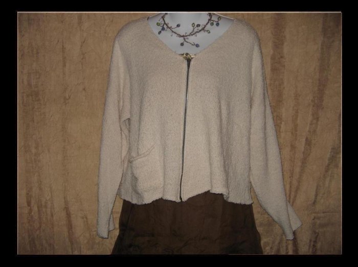 FLAX by Angelheart Jeanne Engelhart Cream Cropped Zipper Cardigan Sweater S M