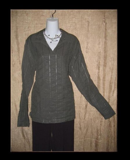 Chikoo Mumbai-77 Gray Woven Striped Tunic Top Shirt Medium M