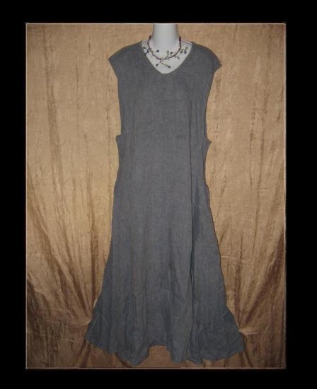 FLAX by Jeanne Engelhart Blue LINEN Jumpment Dress Medium M