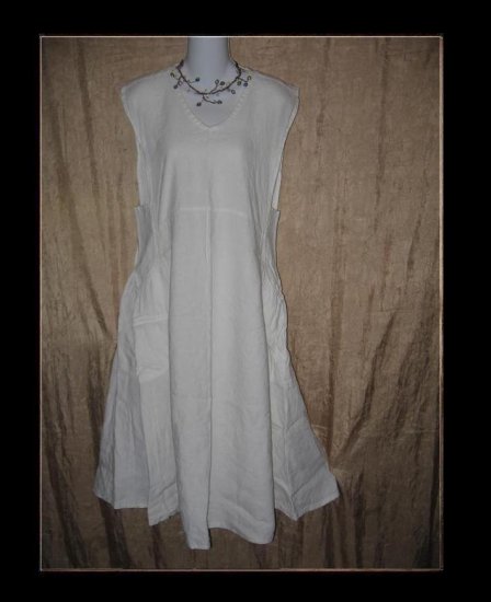 FLAX by Jeanne Engelhart White LINEN Jumpment Dress Small S