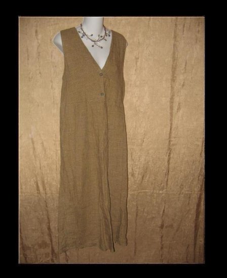 FLAX by Jeanne Engelhart Plaid Linen Jump Dress Small S