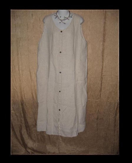 FLAX by Angelheart Jeanne Engelhart Striped LINEN Jump Dress Large L