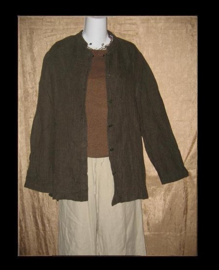 EILEEN FISHER Textured Linen Button Shirt Tunic Top Medium M