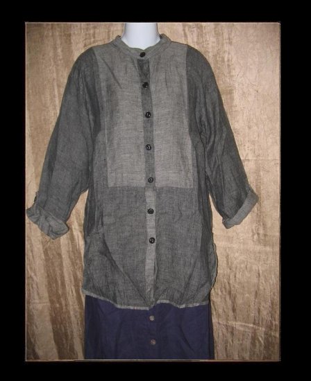 FLAX by Jeanne Engelhart Long Linen Button Shirt Tunic Top Small S