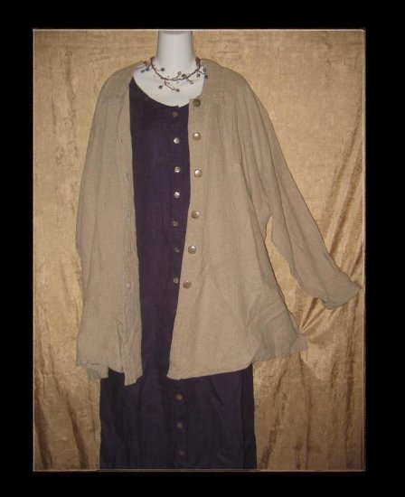 FLAX by Jeanne Engelhart Long Linen Pocket Play Button Shirt Tunic Top Jacket Large L