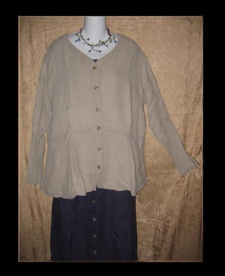 FLAX by Jeanne Engelhart Shapely LINEN Peplum Jacket Shirt Top Large L