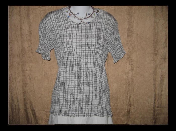 Flax by Jeanne Engelheart Black & White Crinkled Shirt Top Small S