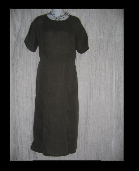 FLAX by Jeanne Engelhart Olive LINEN Sailor Dress Small S